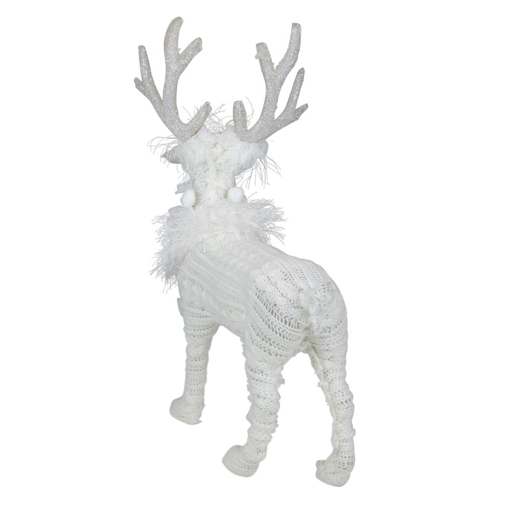 13.5" White Cable Knit Standing Reindeer Christmas Figure. Picture 5