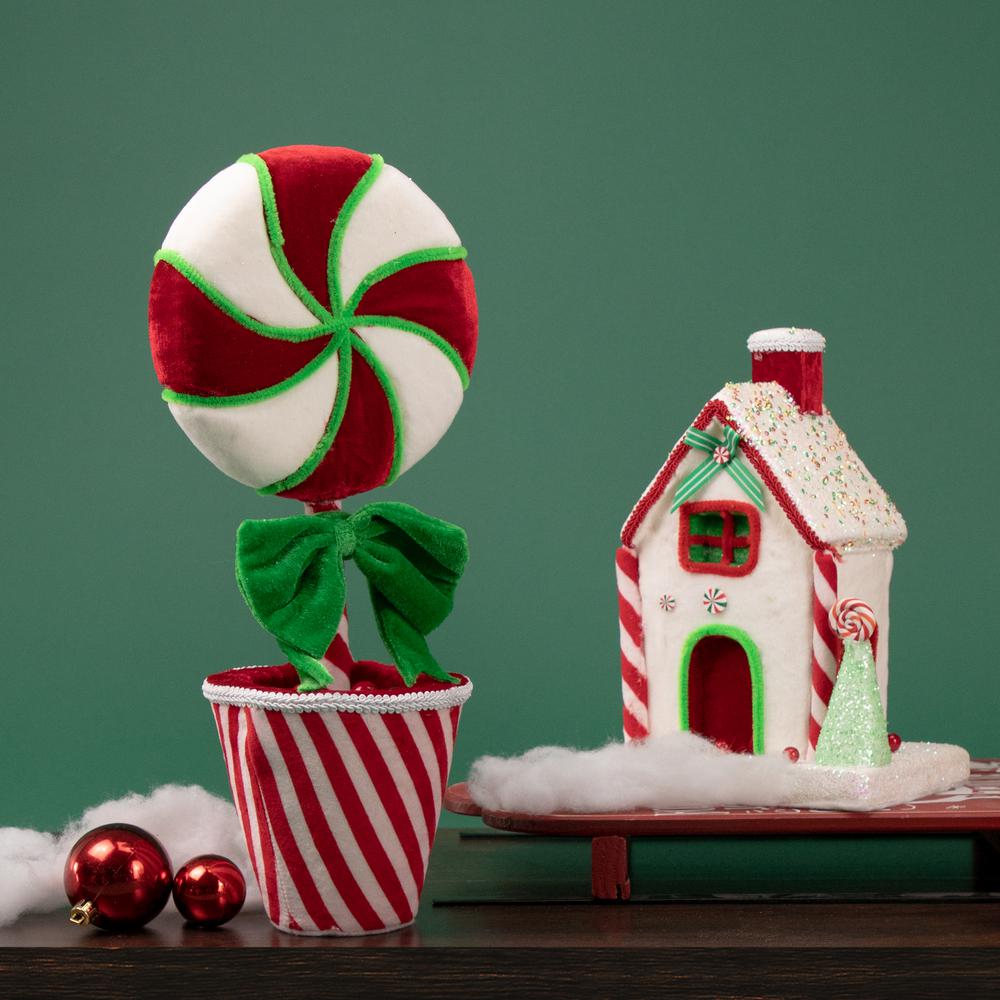 11" White and Red Peppermint Candy House Christmas Decoration. Picture 3