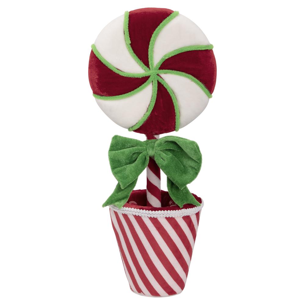 16.5" Plush Potted Peppermint Twist Lollipop Christmas Decoration. Picture 1