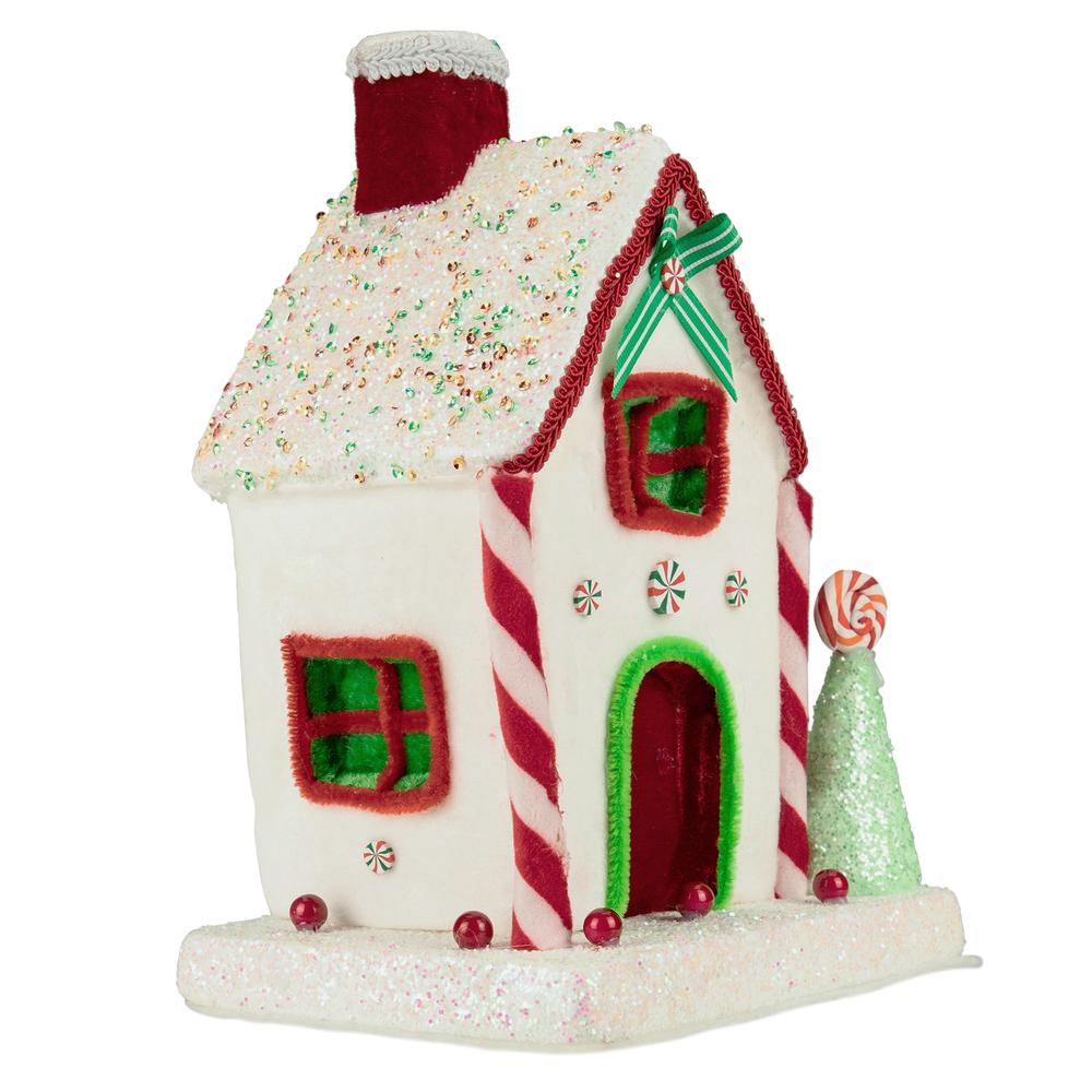 11" White and Red Peppermint Candy House Christmas Decoration. Picture 4