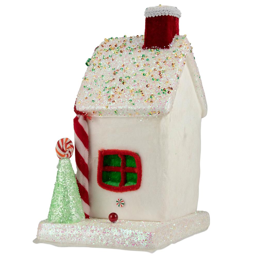 11" White and Red Peppermint Candy House Christmas Decoration. Picture 5