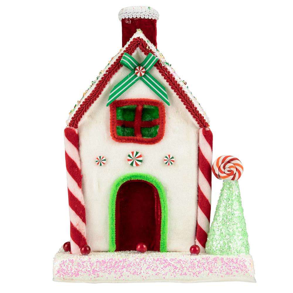11" White and Red Peppermint Candy House Christmas Decoration. Picture 1