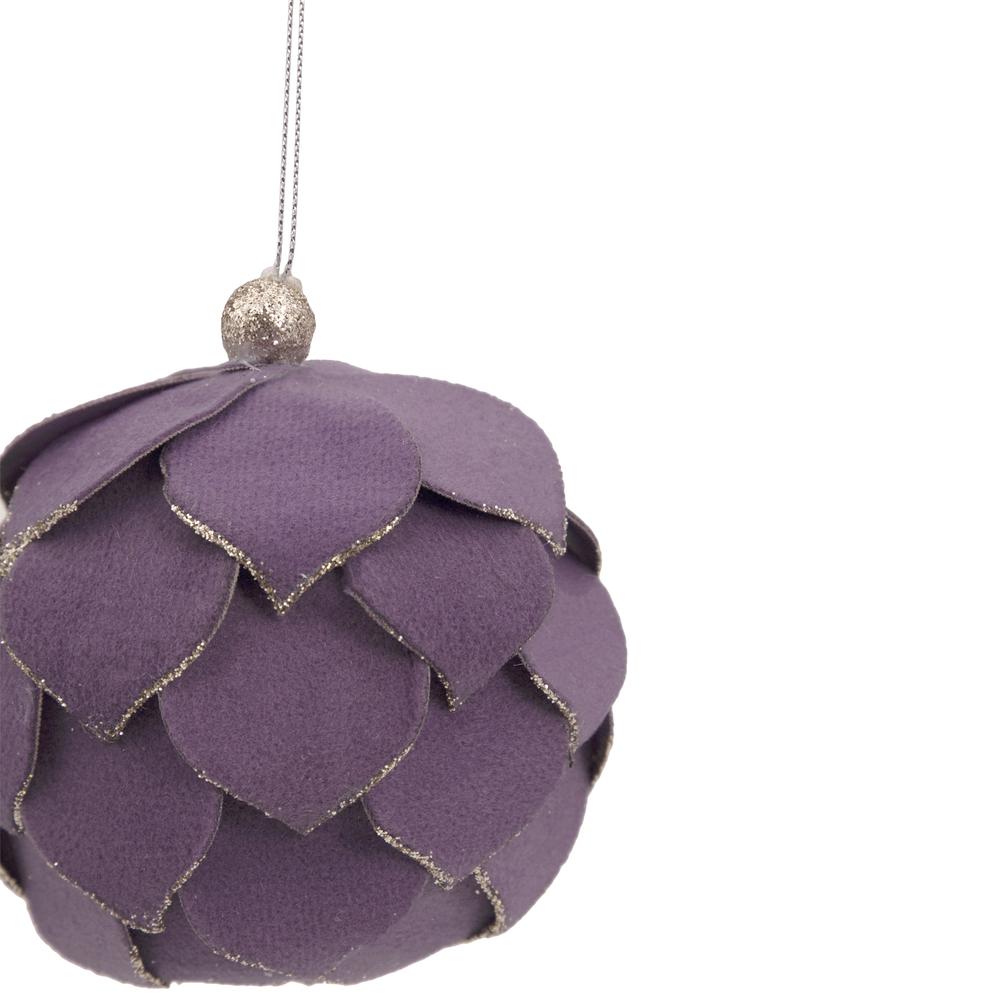 7" Purple Flower Glitter Petal Shatterproof Ball Christmas Ornament. Picture 3