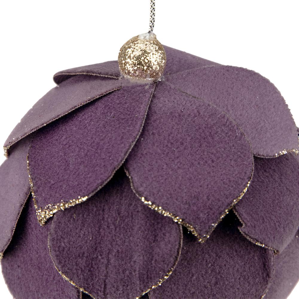 7" Purple Flower Glitter Petal Shatterproof Ball Christmas Ornament. Picture 2