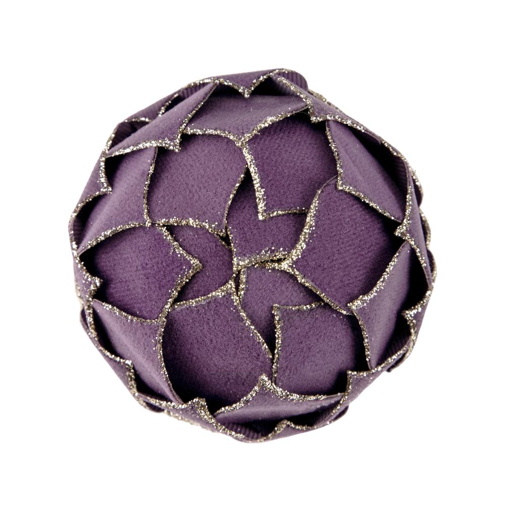 7" Purple Flower Glitter Petal Shatterproof Ball Christmas Ornament. Picture 4