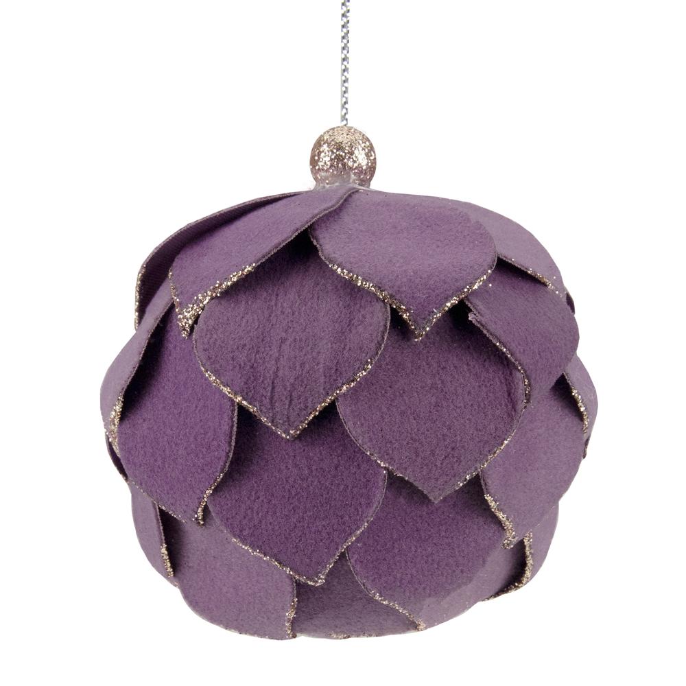 7" Purple Flower Glitter Petal Shatterproof Ball Christmas Ornament. Picture 1