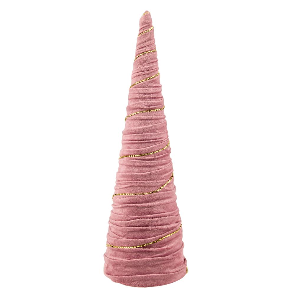 15.25" Pink Fabric with Gold Garland Christmas Cone Tree. Picture 1