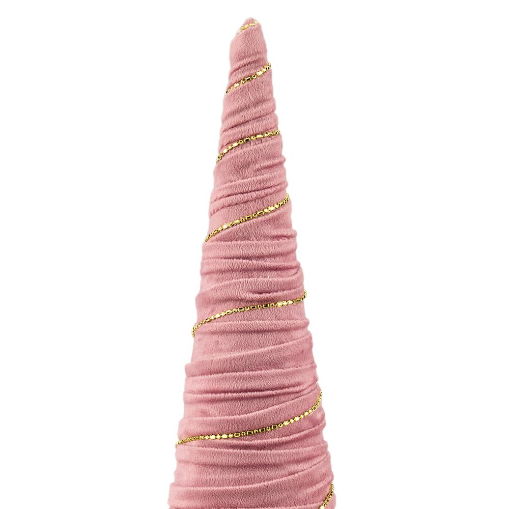 15.25" Pink Fabric with Gold Garland Christmas Cone Tree. Picture 4