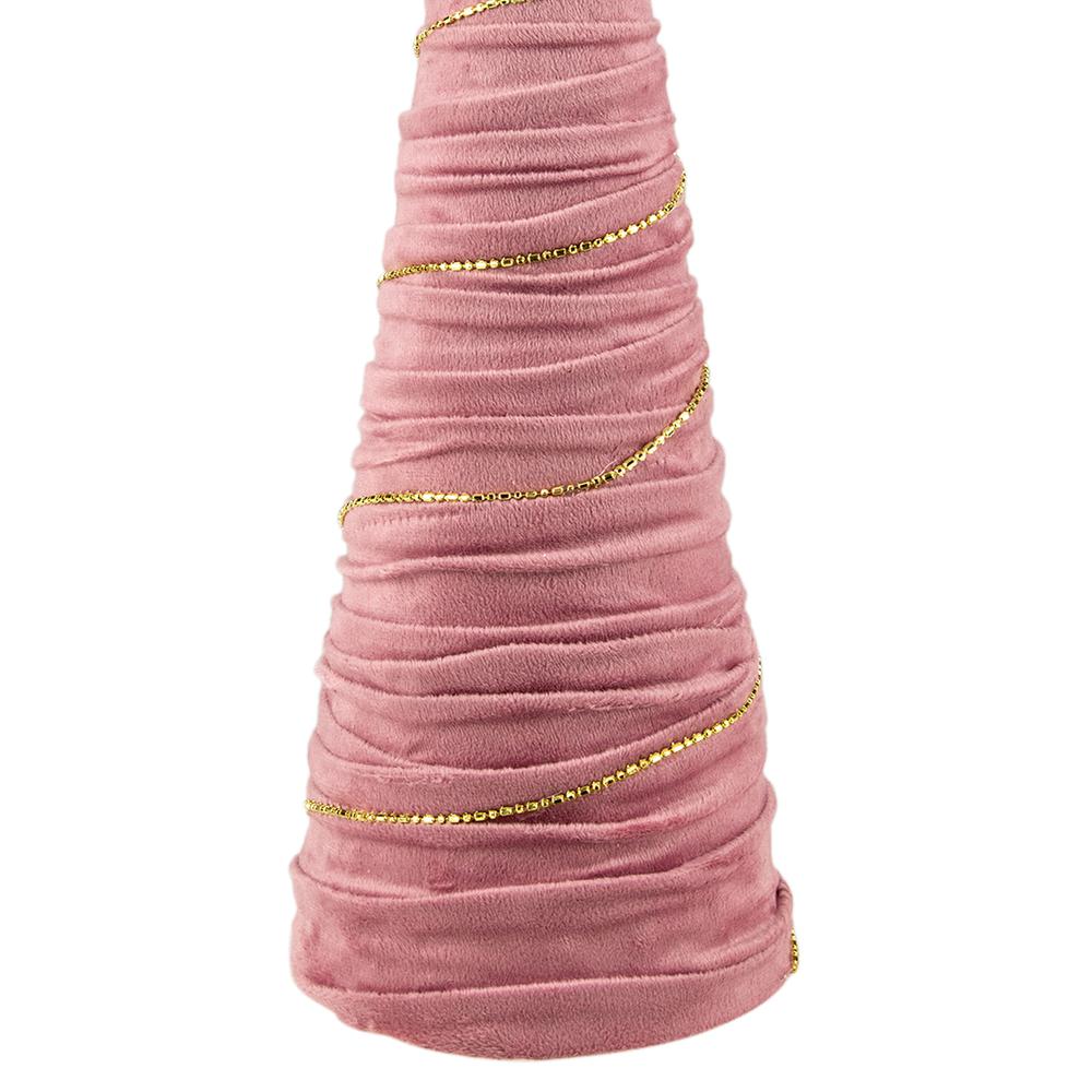 15.25" Pink Fabric with Gold Garland Christmas Cone Tree. Picture 3