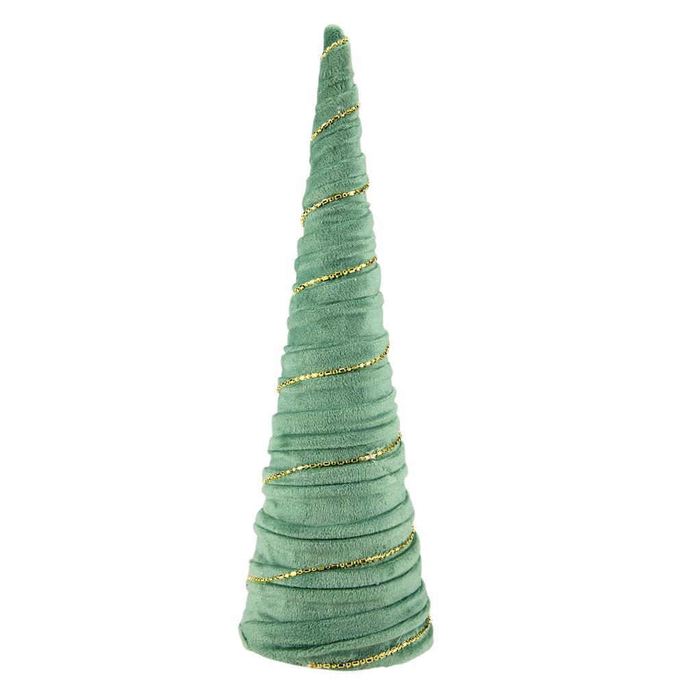 11.5" Green Fabric with Gold Garland Christmas Cone Tree. Picture 1