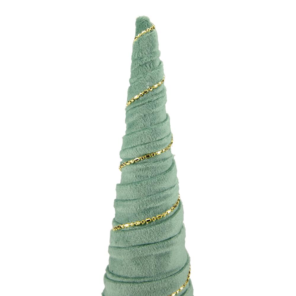 11.5" Green Fabric with Gold Garland Christmas Cone Tree. Picture 4
