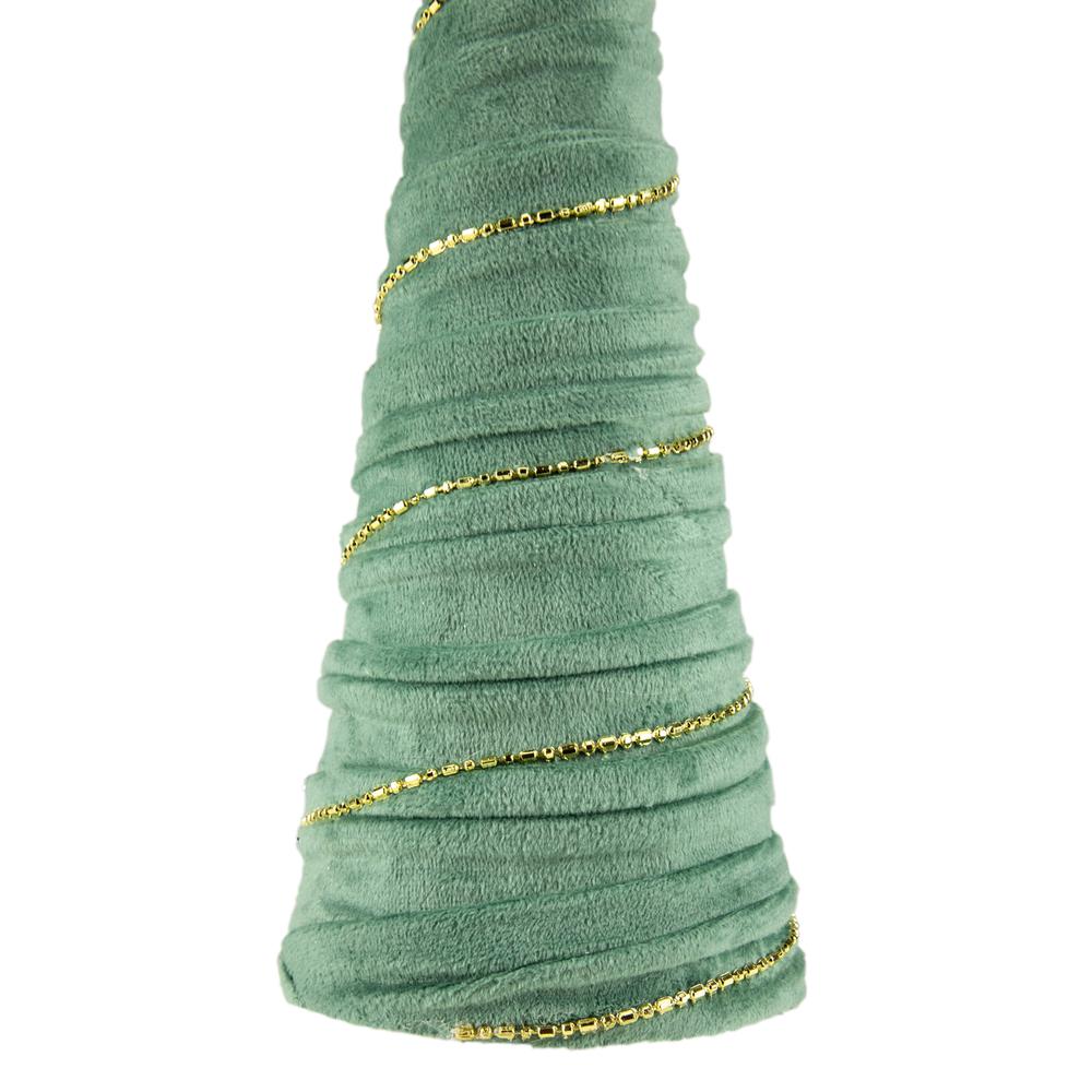 11.5" Green Fabric with Gold Garland Christmas Cone Tree. Picture 3