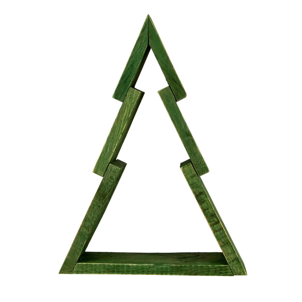 9.5" Green Geometric Wooden Christmas Tree Tabletop Display. Picture 1