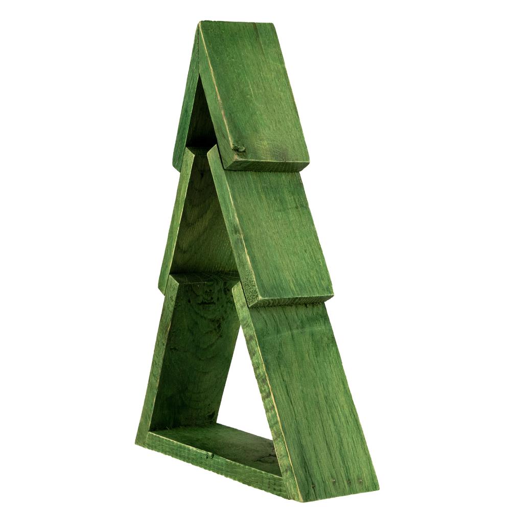 9.5" Green Geometric Wooden Christmas Tree Tabletop Display. Picture 3