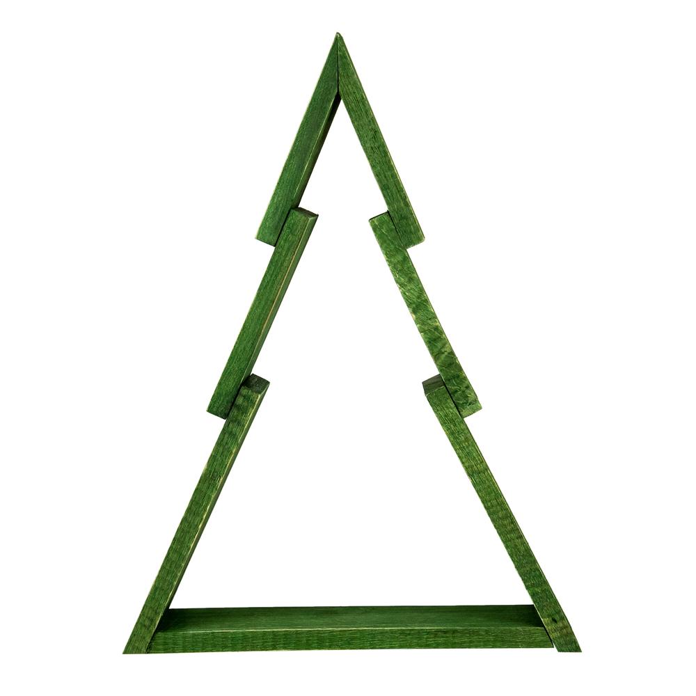 12" Green Geometric Wooden Christmas Tree Tabletop Display. Picture 1