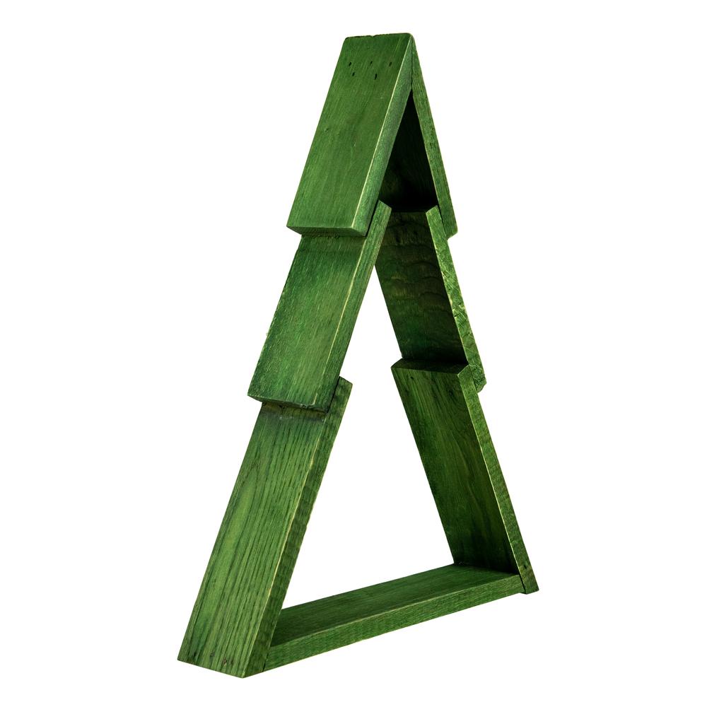 12" Green Geometric Wooden Christmas Tree Tabletop Display. Picture 3