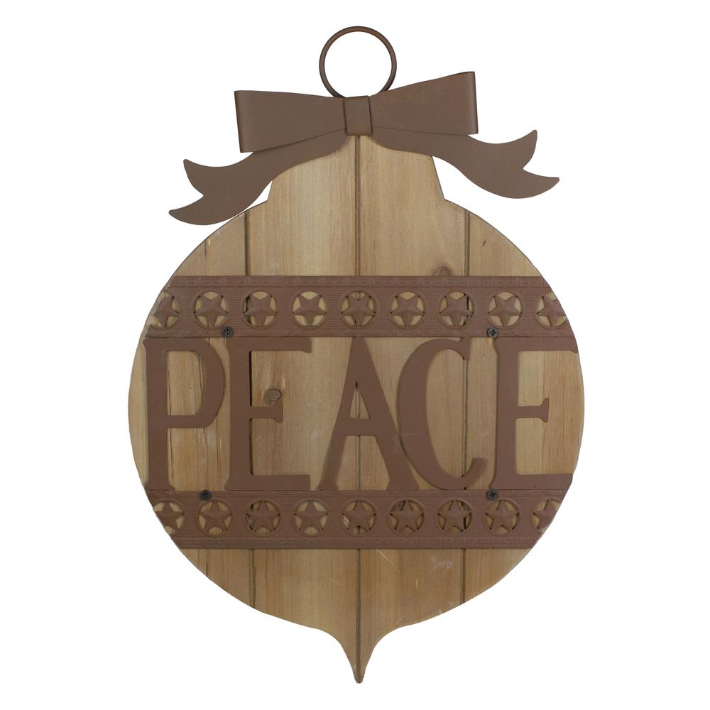17" Rustic Brown PEACE Christmas Ornament Wall Sign. Picture 1