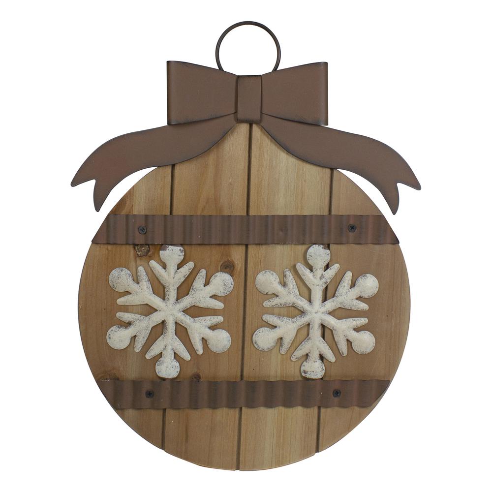 16" Rustic Brown Snowflakes Christmas Ornament Wall Sign. Picture 1