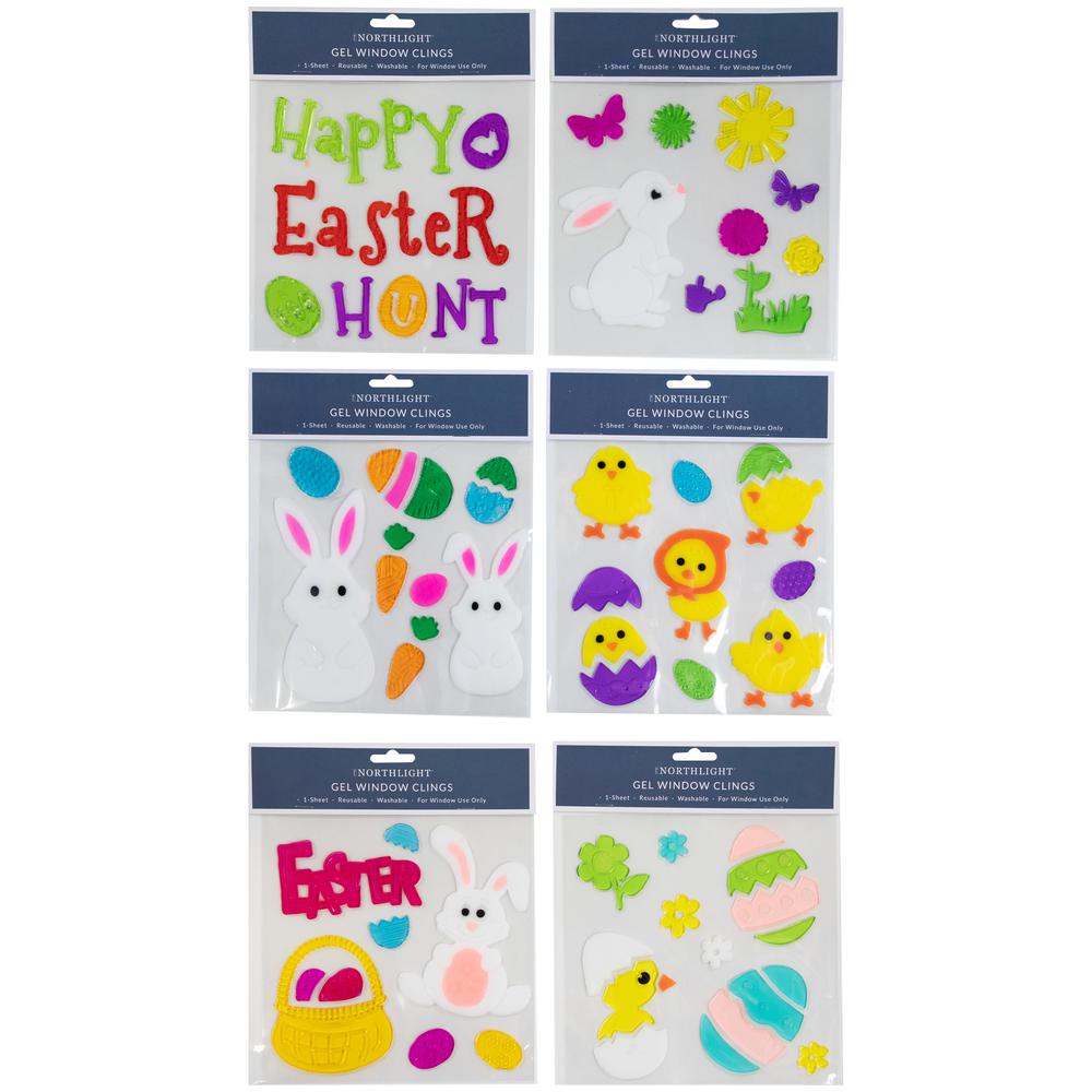 Set of 6 Double Sided Easter Gel Window Clings. Picture 1