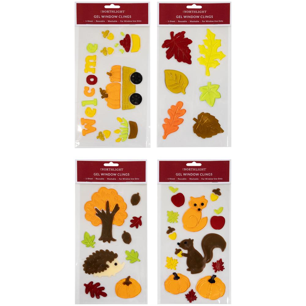 Set of 4 Double Sided Fall Harvest Gel Window Clings. Picture 1
