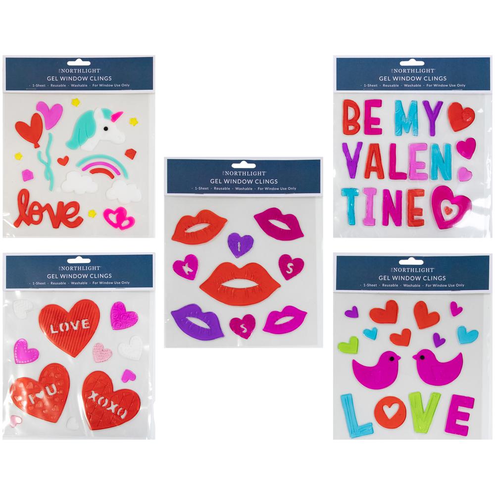 Set of 5 Double Sided Valentine's Day Gel Window Clings. Picture 2