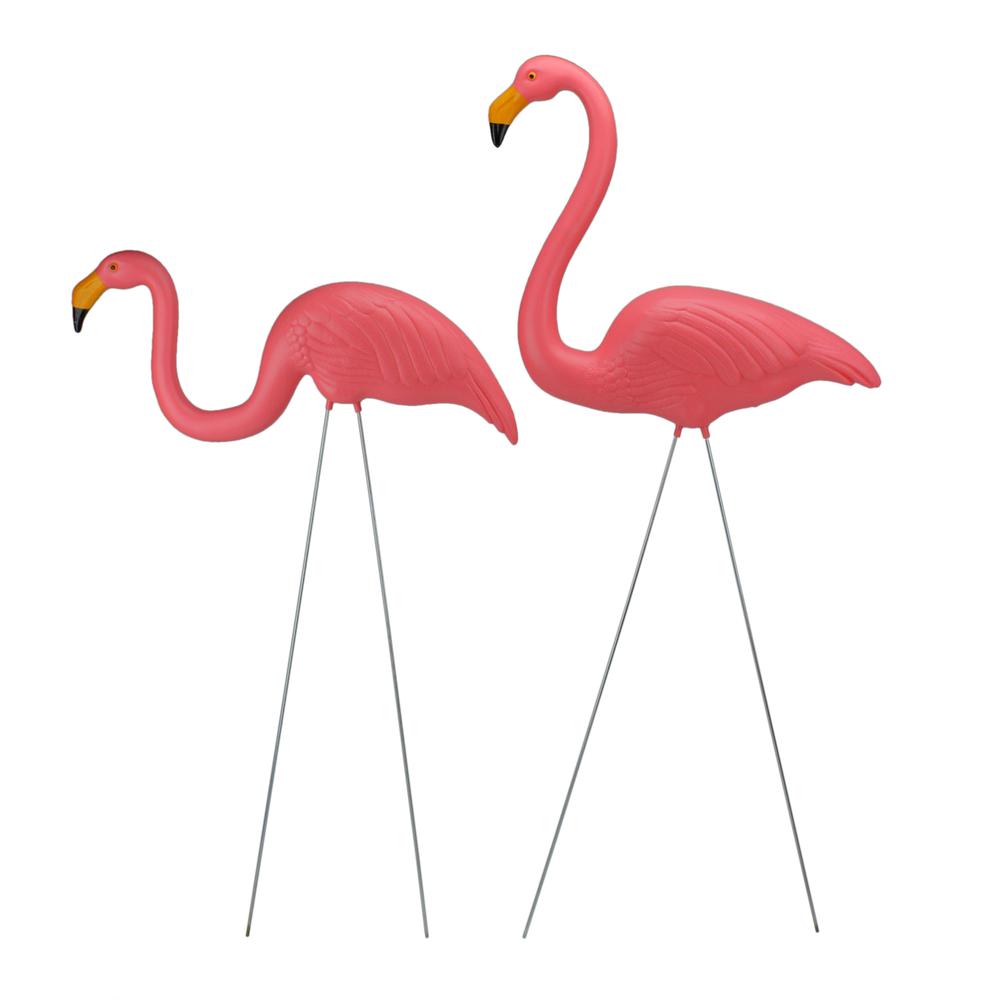 Set of 2 Tropical Pink Flamingo Outdoor Lawn Stakes 33". Picture 1