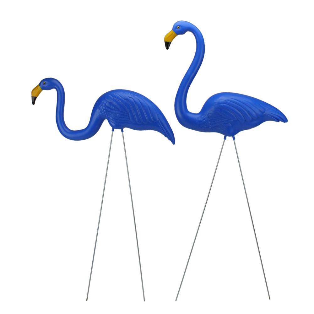 Set of 2 Blue Tropical Flamingo Outdoor Lawn Stakes 33". Picture 1