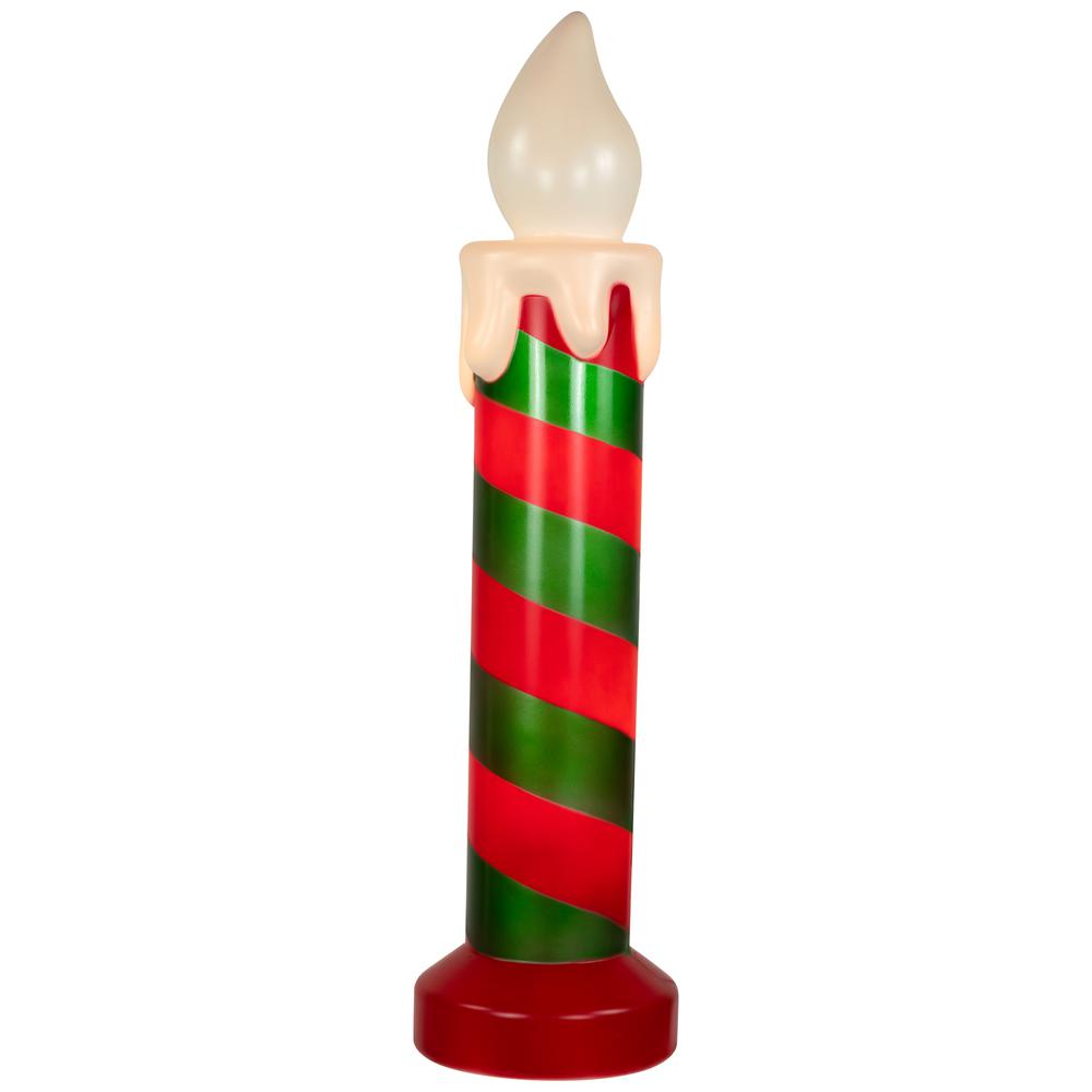 20" Lighted Green and Red Striped Blow Mold Candle Outdoor Christmas Decoration. Picture 1