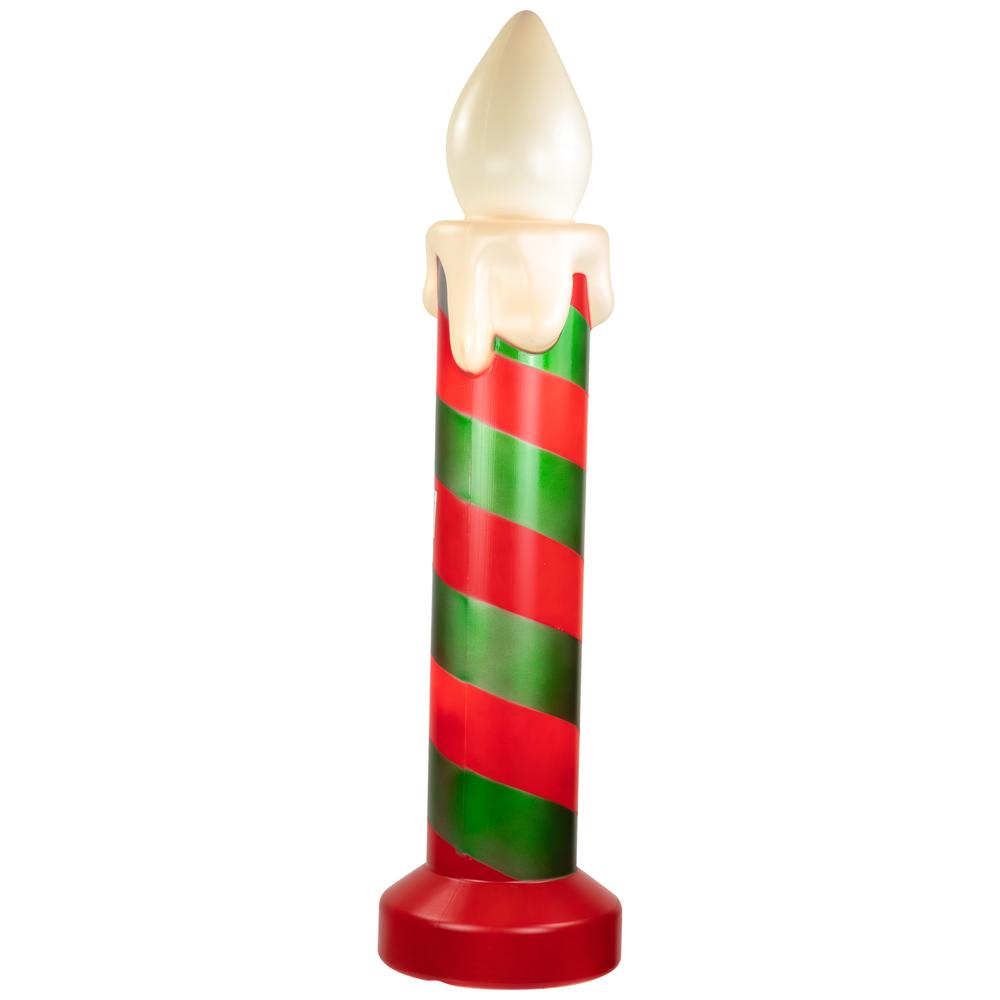 20" Lighted Green and Red Striped Blow Mold Candle Outdoor Christmas Decoration. Picture 4