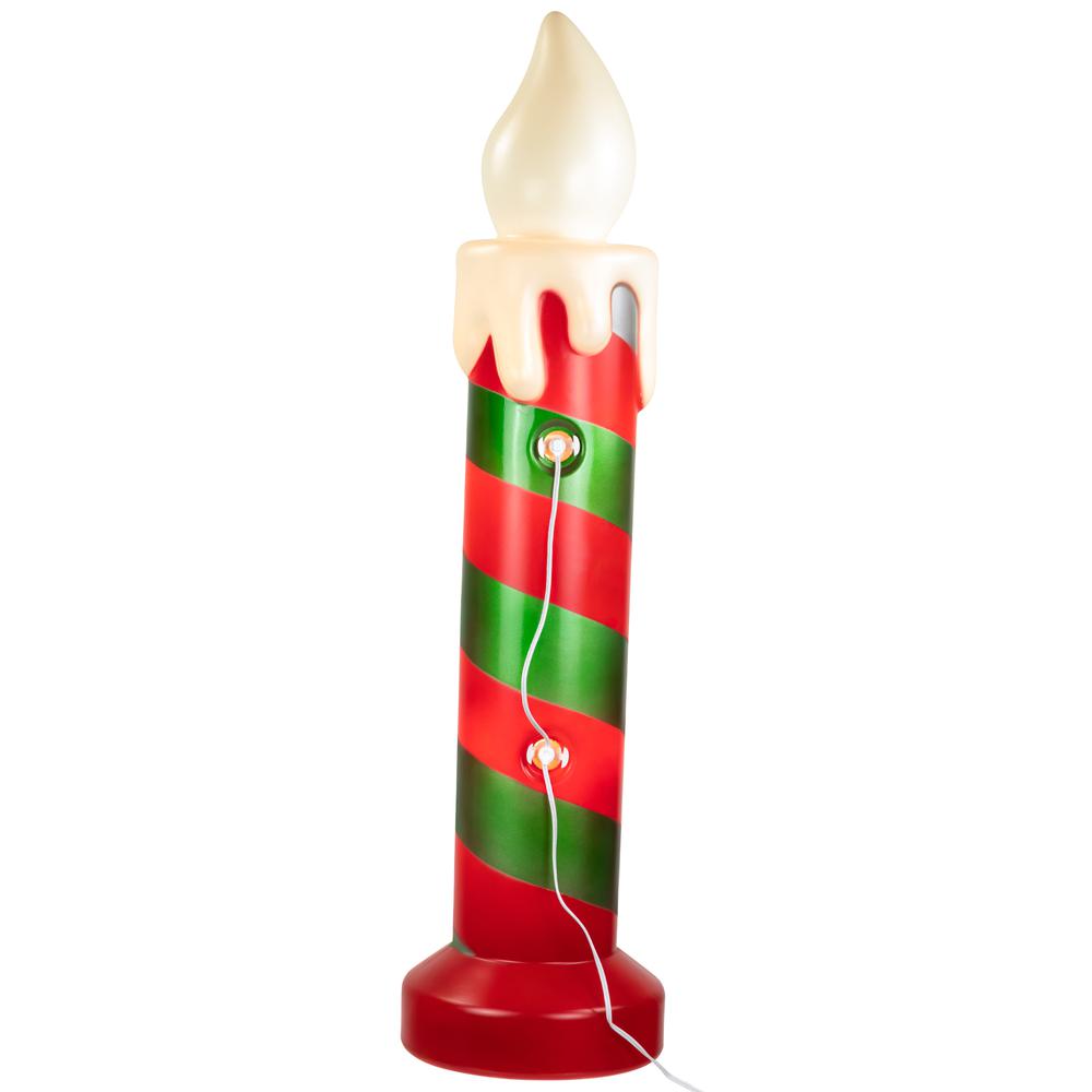 20" Lighted Green and Red Striped Blow Mold Candle Outdoor Christmas Decoration. Picture 7