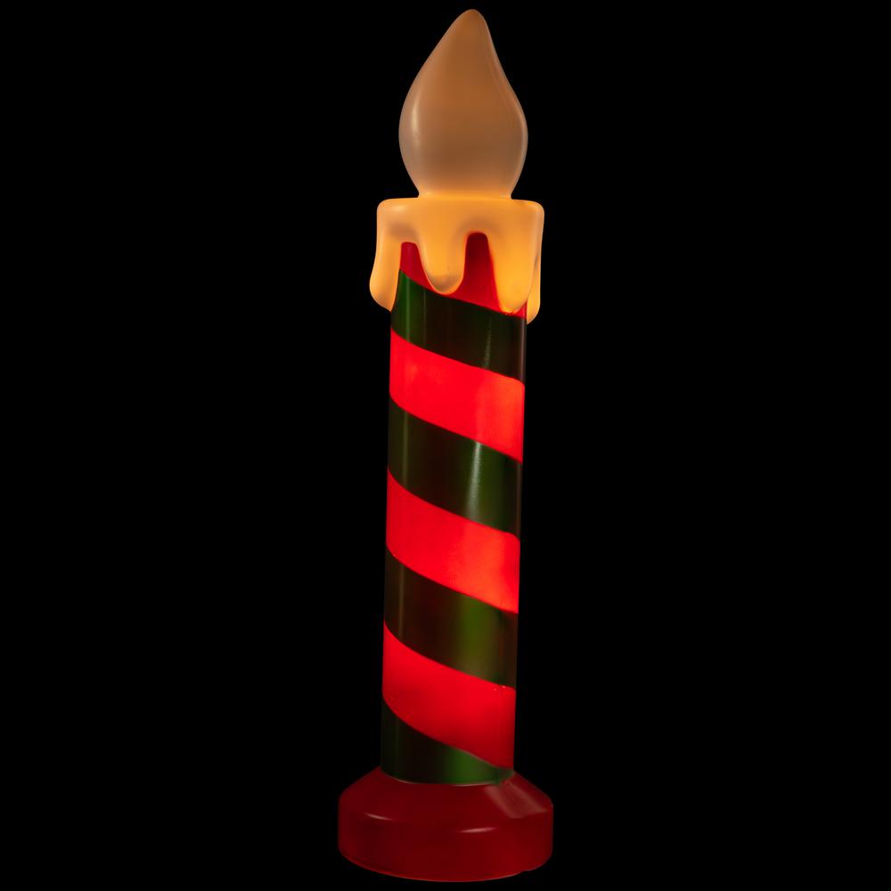 20" Lighted Green and Red Striped Blow Mold Candle Outdoor Christmas Decoration. Picture 3