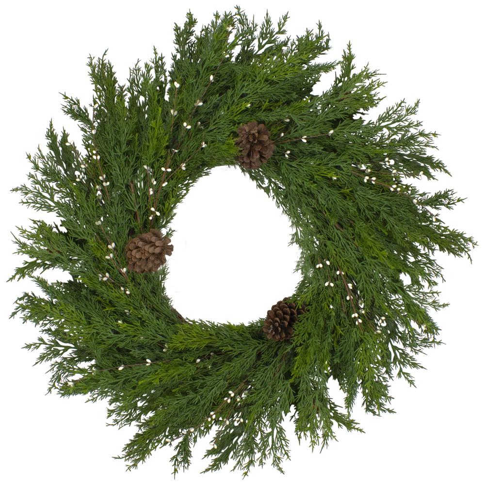 32" Cedar with Pine Cones and White Berries Artificial Christmas Wreath - Unlit. Picture 1