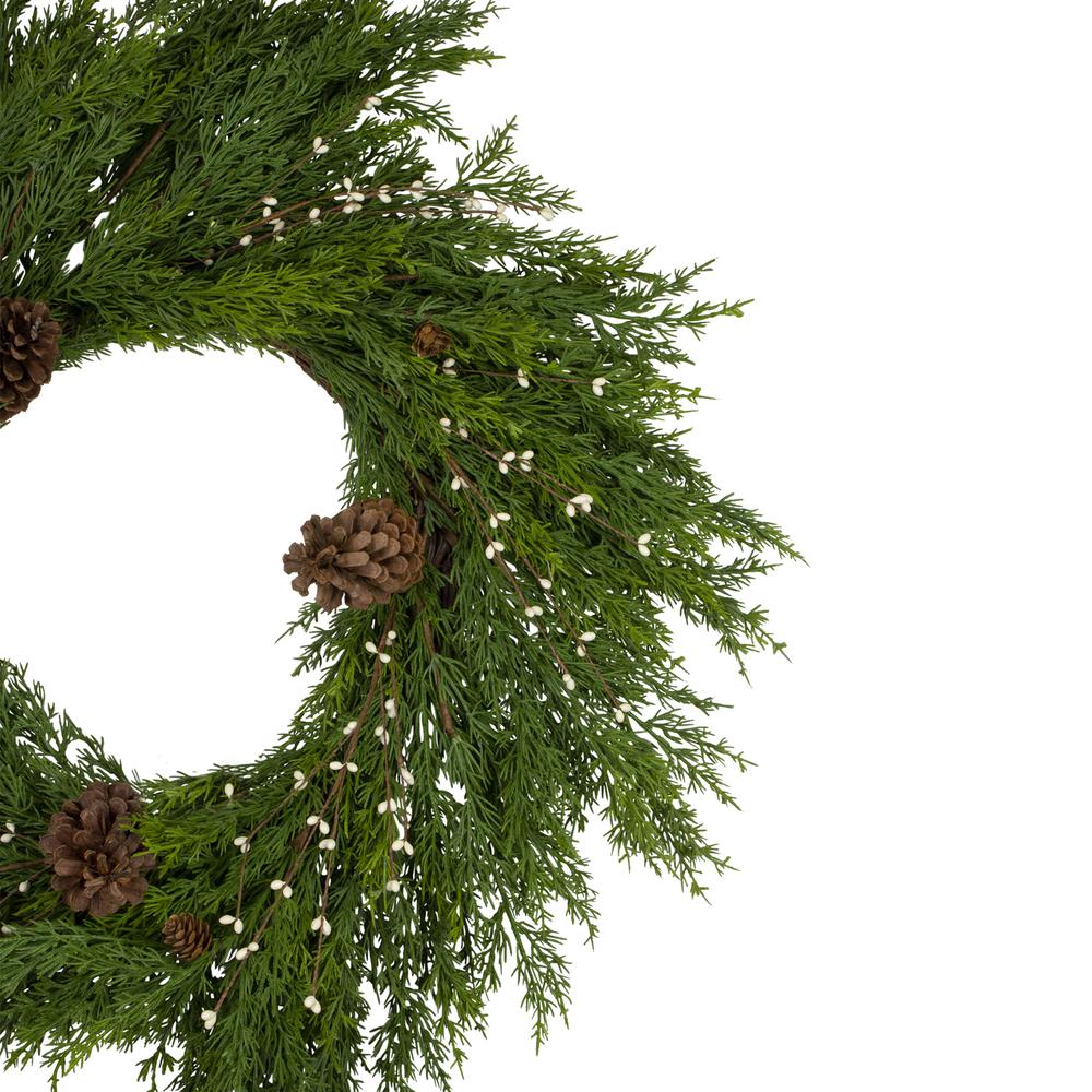 32" Cedar with Pine Cones and White Berries Artificial Christmas Wreath - Unlit. Picture 3
