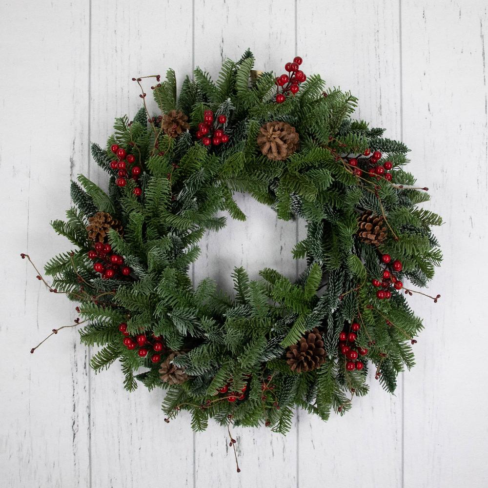 30'' Red Berries and Pine Cones Christmas Wreath  Unlit. Picture 2