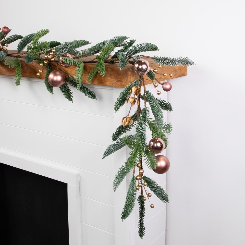 6' Rose Gold Ball Ornaments Artificial Christmas Garland  Unlit. Picture 7