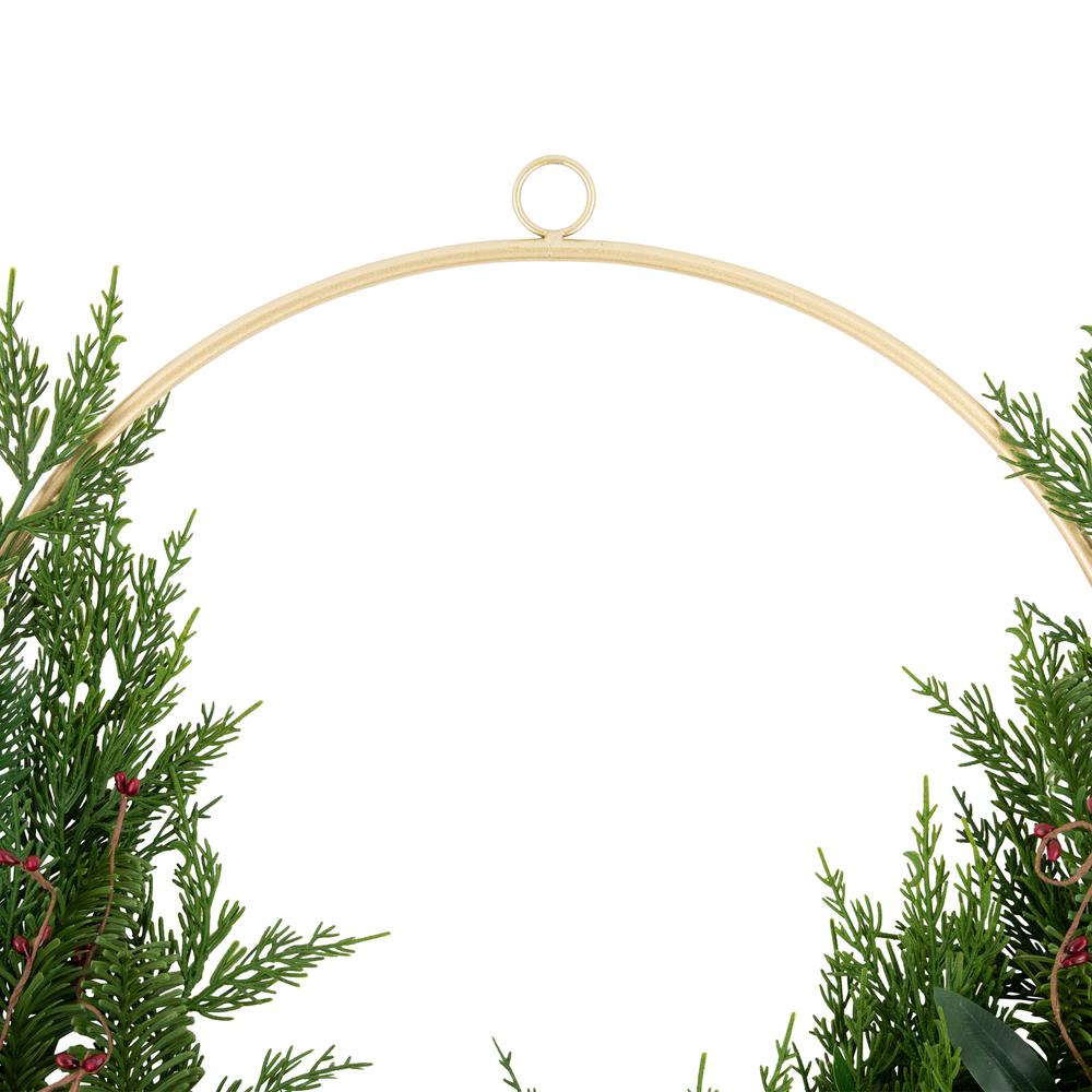 Cypress and Pine with Berries and Bells Christmas Wreath 28-Inch - Unlit. Picture 7
