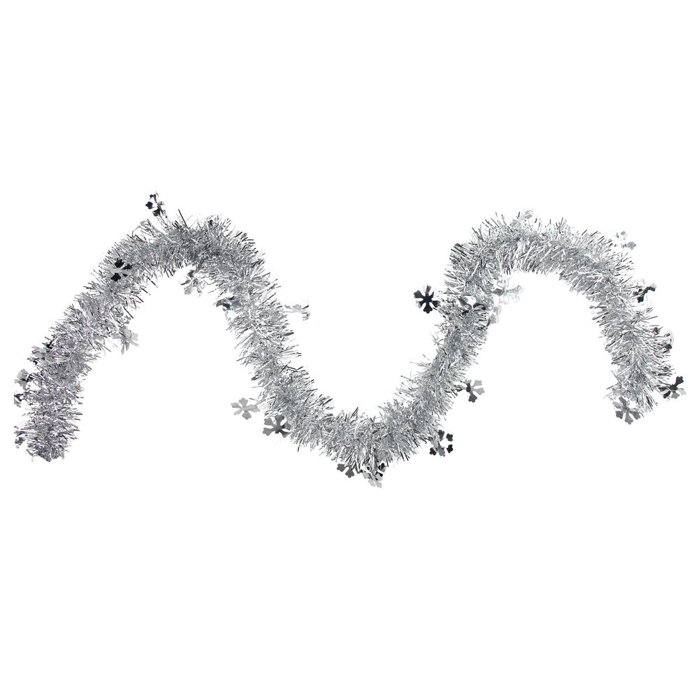 50" x 2.75' Silver Snowflakes Tinsel Artificial Christmas Garland - Unlit. The main picture.