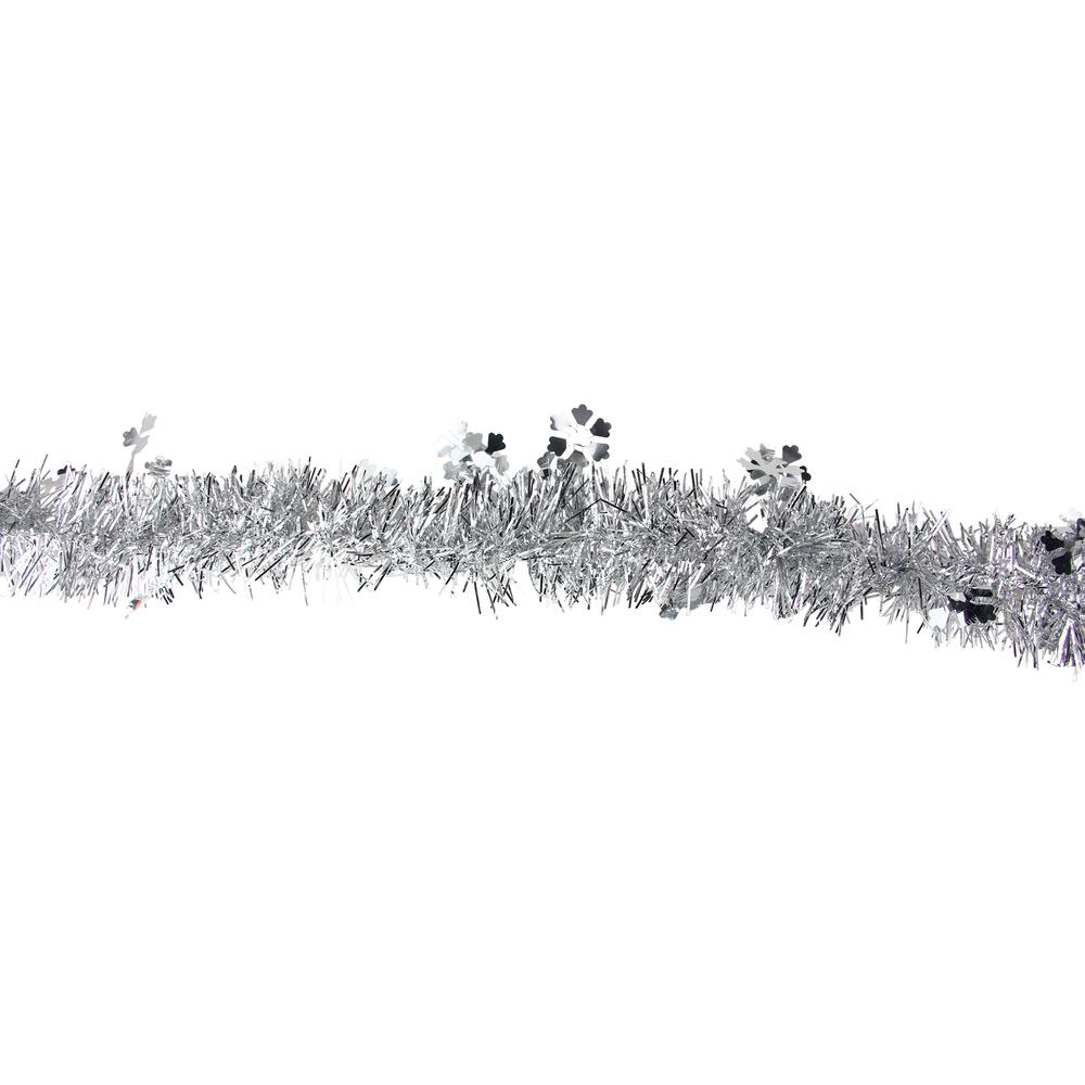50" x 2.75' Silver Snowflakes Tinsel Artificial Christmas Garland - Unlit. Picture 2