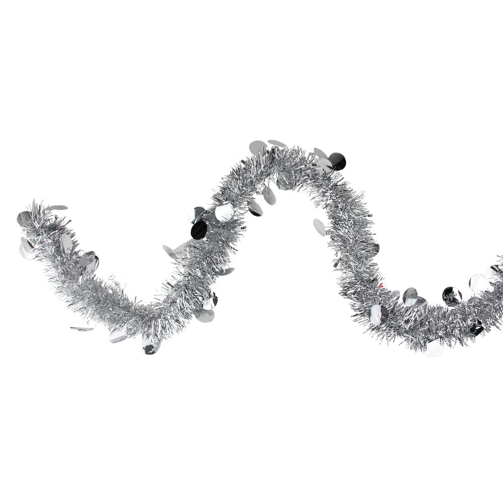 50' x 2.5" Silver Shiny Tinsel Artificial Christmas Garland - Unlit. Picture 1
