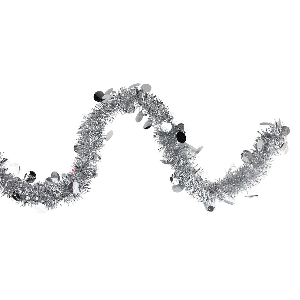 50' x 2.5" Silver Shiny Tinsel Artificial Christmas Garland - Unlit. Picture 3