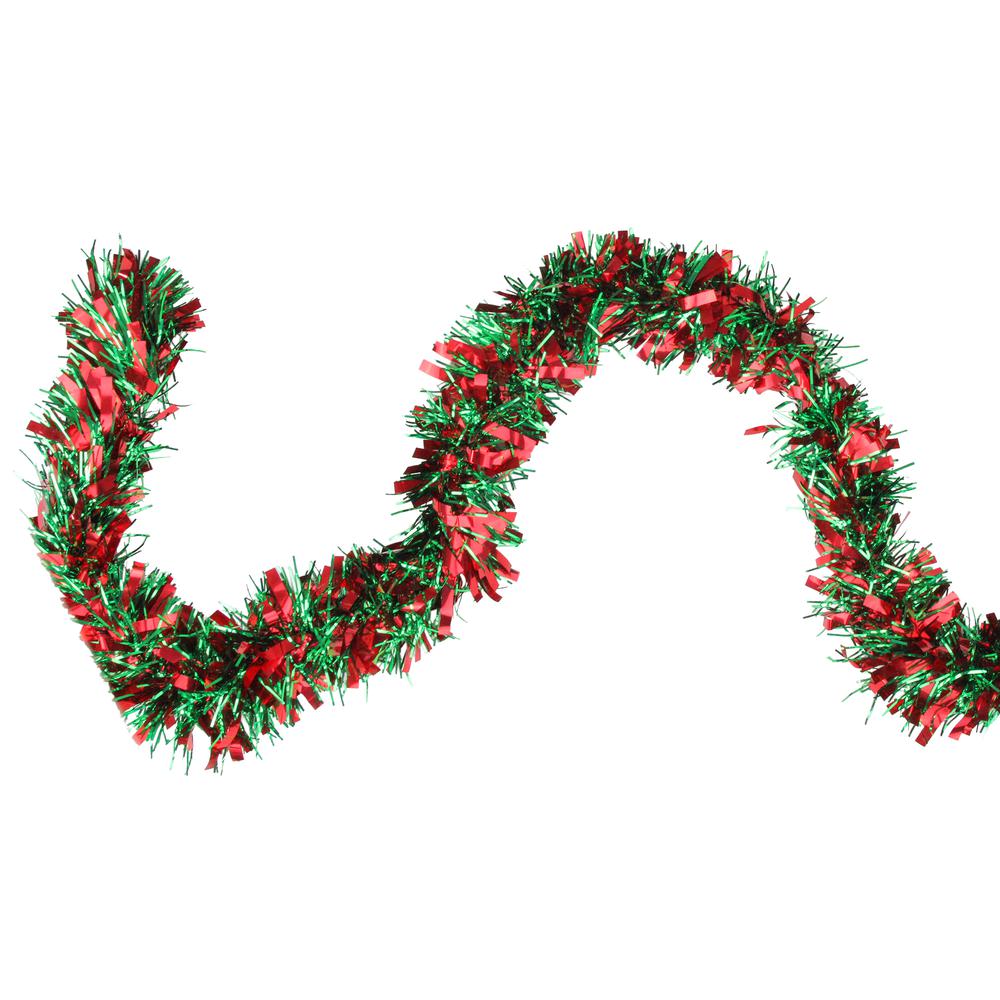 50' Shiny Green and Red Christmas Tinsel Garland - Unlit. Picture 1