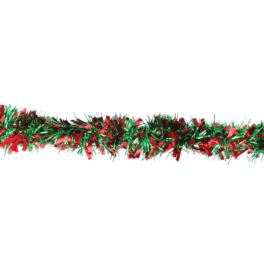 50' Shiny Green and Red Christmas Tinsel Garland - Unlit. Picture 2