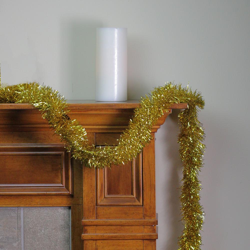 50' x 4" Shiny Gold Traditional Christmas Foil Tinsel Garland - Unlit. Picture 3