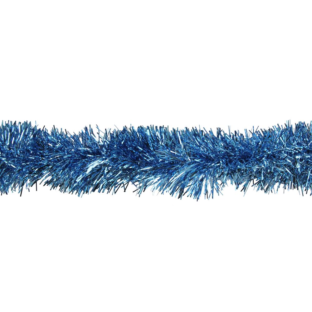 50' Traditional Shiny Sky Blue Foil Tinsel Garland - Unlit. Picture 1