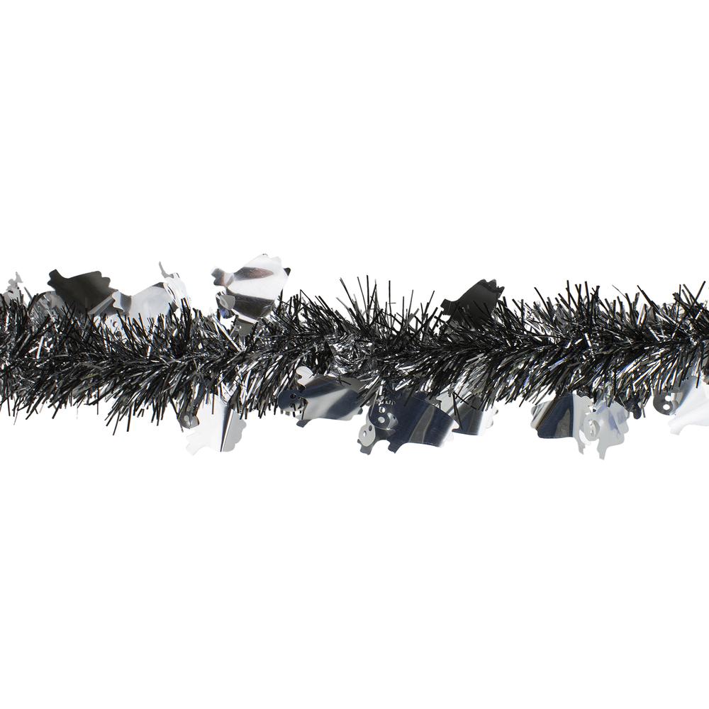 Black and Silver with Ghosts Halloween Tinsel Garland - 50 feet  Unlit. Picture 2