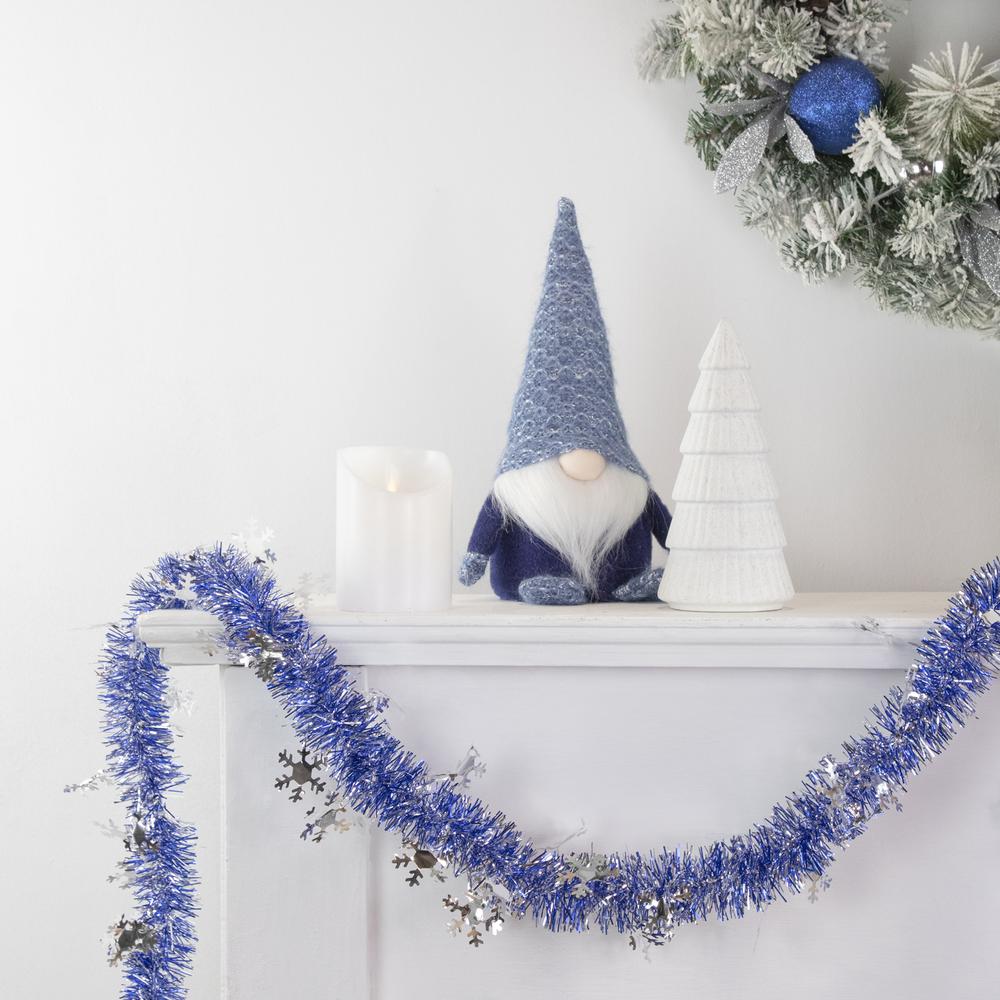 50' x 2" Royal Blue and Silver Christmas Tinsel Garland with Snowflakes - Unlit. Picture 2