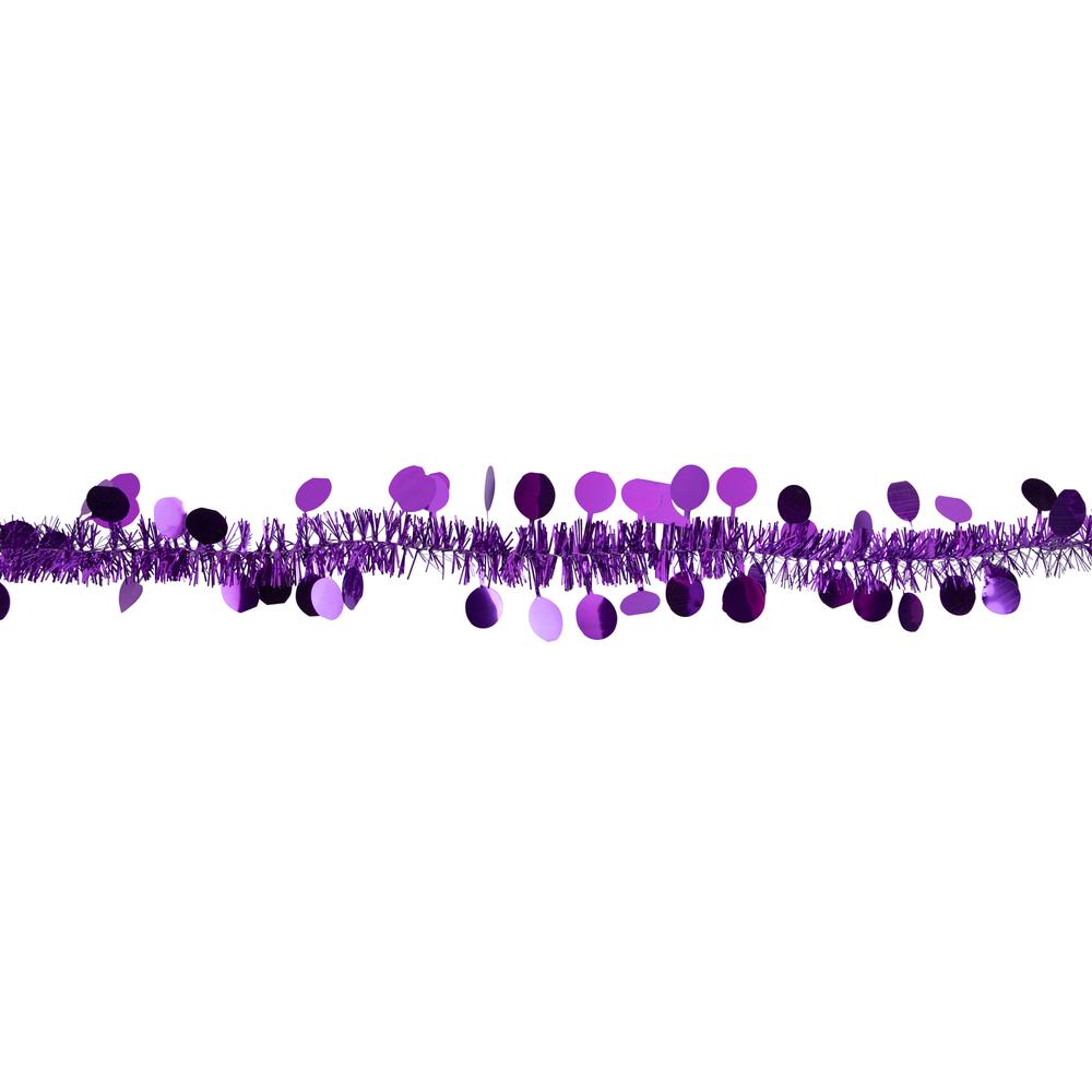50' x 1.5" Purple Tinsel Christmas Garland with Polka Dots - Unlit. Picture 3