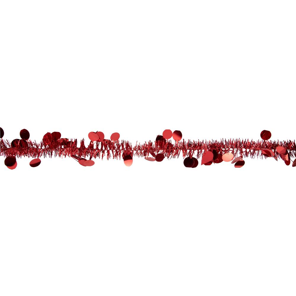 50' x 1.5" Red Tinsel Christmas Garland with Polka Dots - Unlit. Picture 3