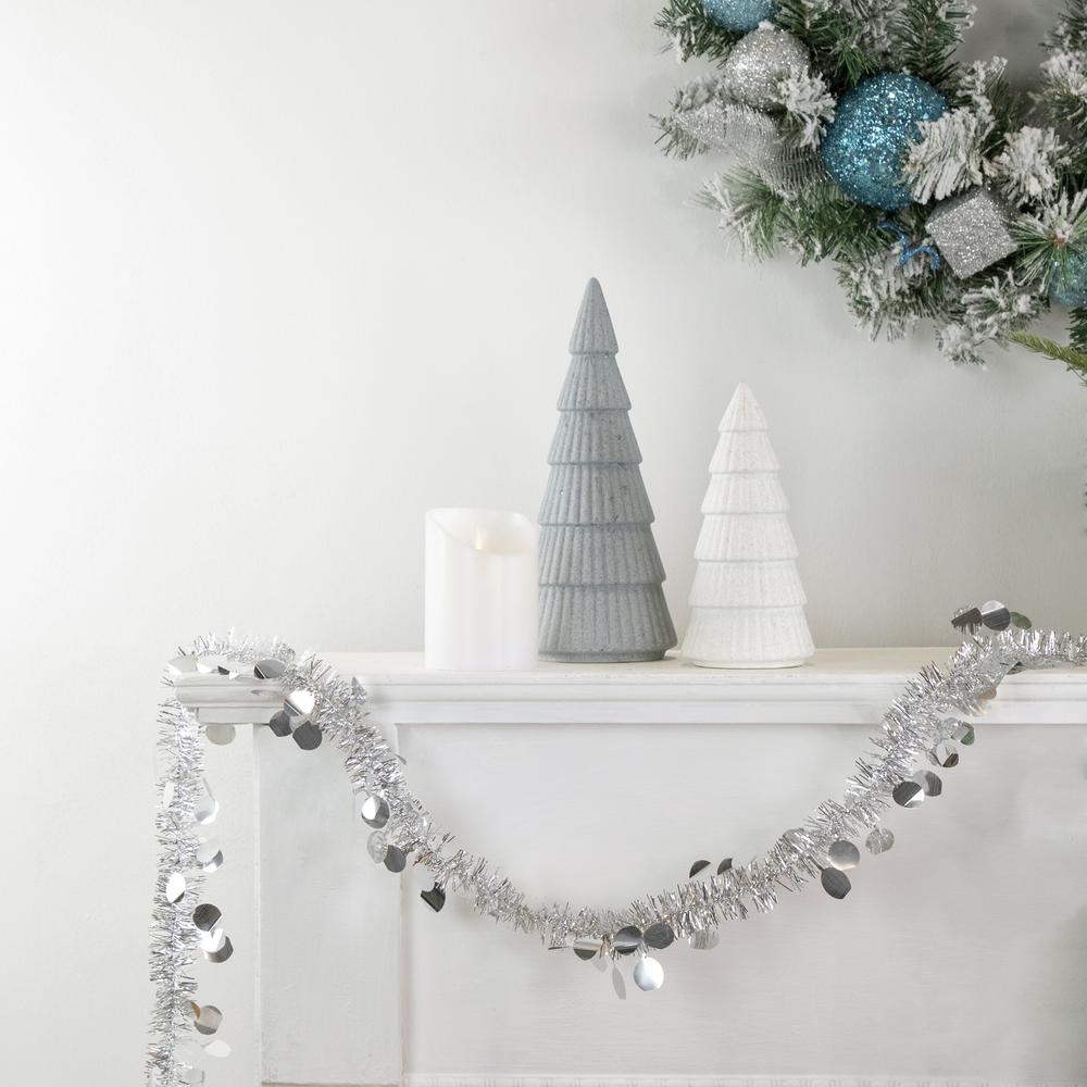 50' x 1.5" Silver Tinsel Christmas Garland with Polka Dots - Unlit. Picture 2