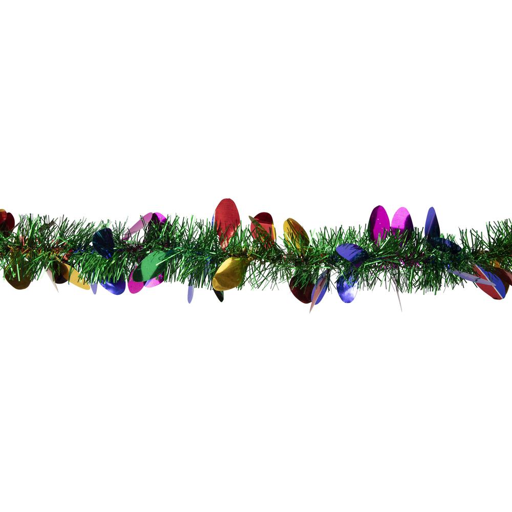 50' x 2" Green/Multi-Color Christmas Light Bulb Wrapped Tinsel Garland - Unlit. Picture 3